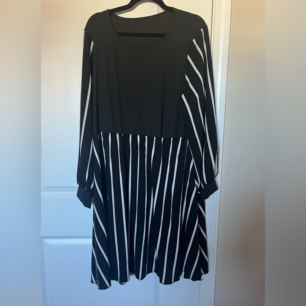 Elegant Black and White Striped Dress